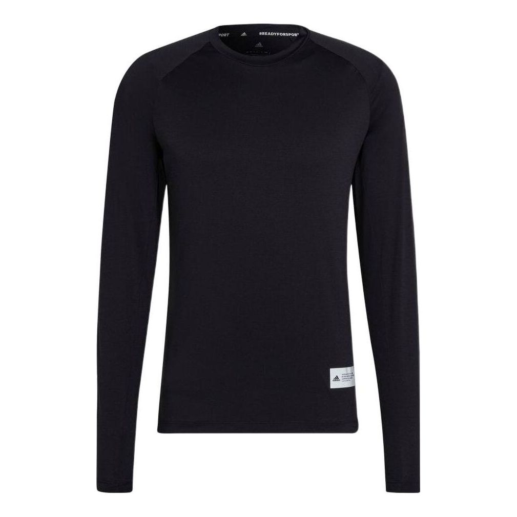 Men's adidas Solid Color Round Neck Slim Fit Long Sleeves Japanese Version Black T-Shirt HC4217