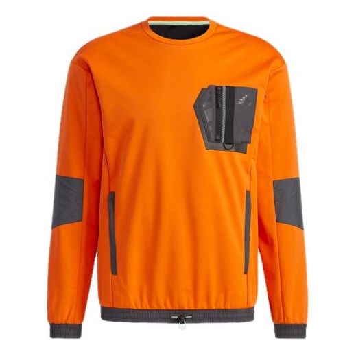 adidas Athleisure Casual Sports Fleece Lined Stay Warm Round Neck Pullover Orange Yellow GV3520