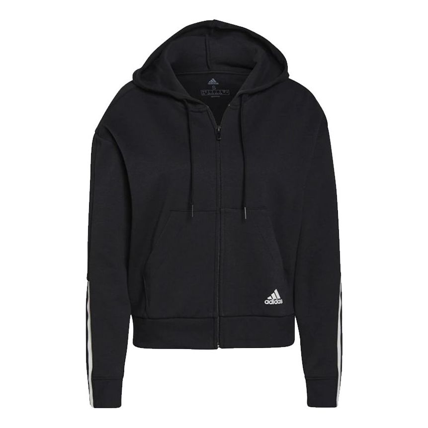 (WMNS) adidas Essentials Loose-Cut 3-Stripes Full-Zip Hoodie Asia Sizing 'Black' GS1380