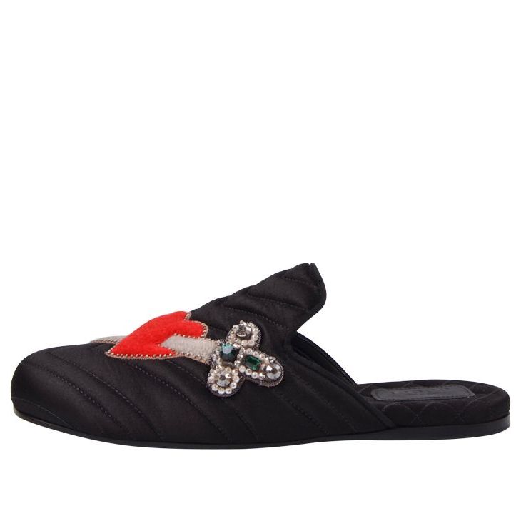 (WMNS) Gucci Quilted Satin Heart Slipper 'Black' 472159-KND30-1000