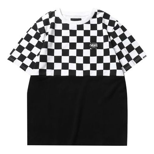 Men's Vans Splicing Short Sleeve Black White Plaid VN0A4P4KJ0Z