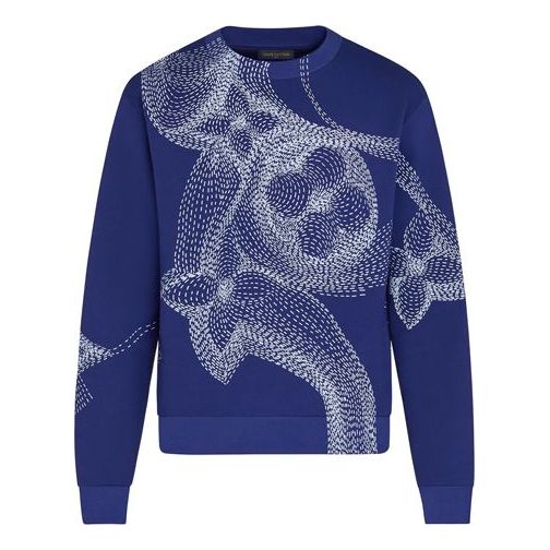 LOUIS VUITTON LV Floral Print Round Neck Long Sleeve Sweater For Men Blue 1A8A7C