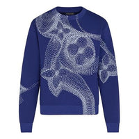 LOUIS VUITTON LV Floral Print Round Neck Long Sleeve Sweater For Men Blue 1A8A7C