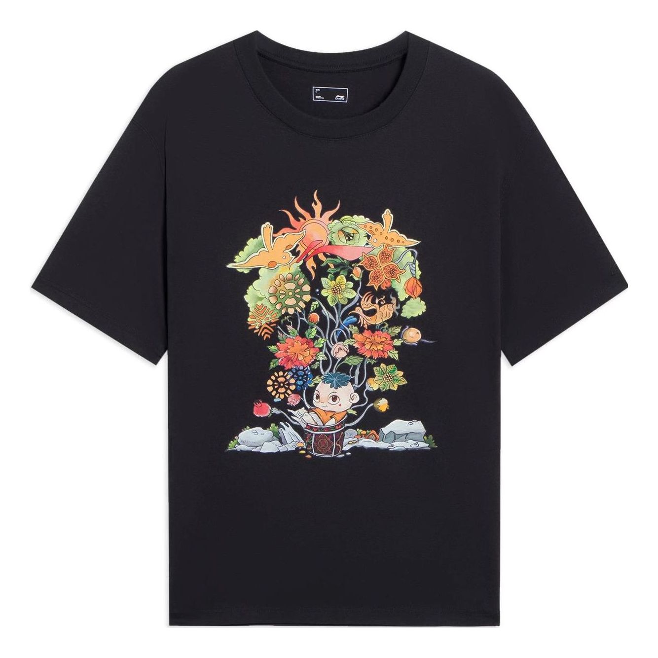 Li-Ning Floral Cartoon Graphic T-shirt 'Black' AHSS753-4
