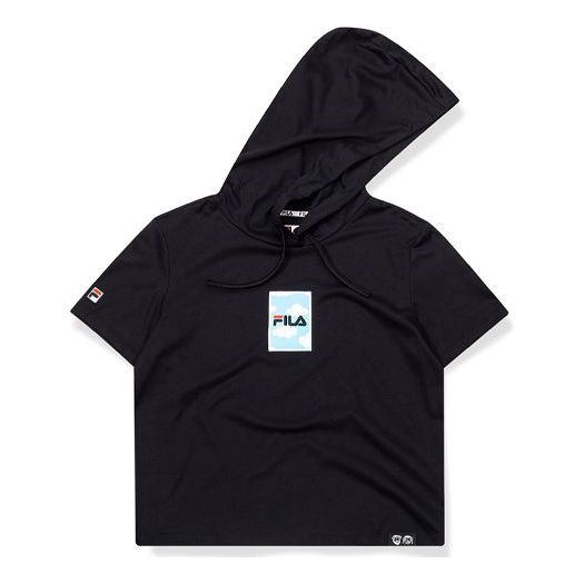(WMNS) FILA FUSION Printing hooded Short Sleeve Black T11W036109F-BK
