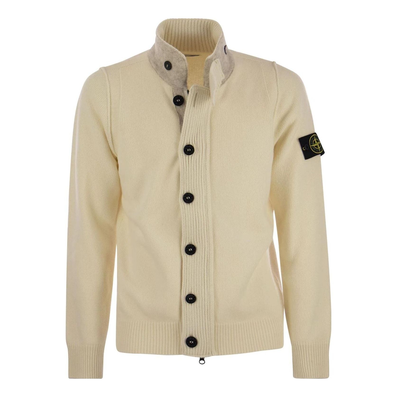 STONE ISLAND High Neck Logo Patch Ribbed Cardigan 'Beige' 7915547A3-V0099