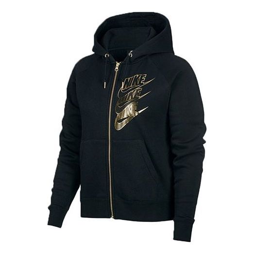 (WMNS) Nike Casual hooded Bronzing Logo Sports Jacket Black BV4989-010