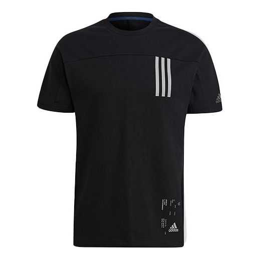 adidas Th Tee Dry Silo Reflective Stripe Knit Sports Short Sleeve Black GU1759