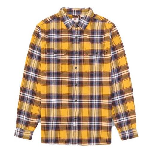 Men's Levis Series lapel Plaid Long Sleeves Shirt Yellow 19573-0124