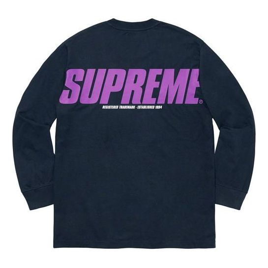 Supreme FW19 Week 1 Trademark L/S Top Round Neck Unisex Navy Blue SUP-FW19-079