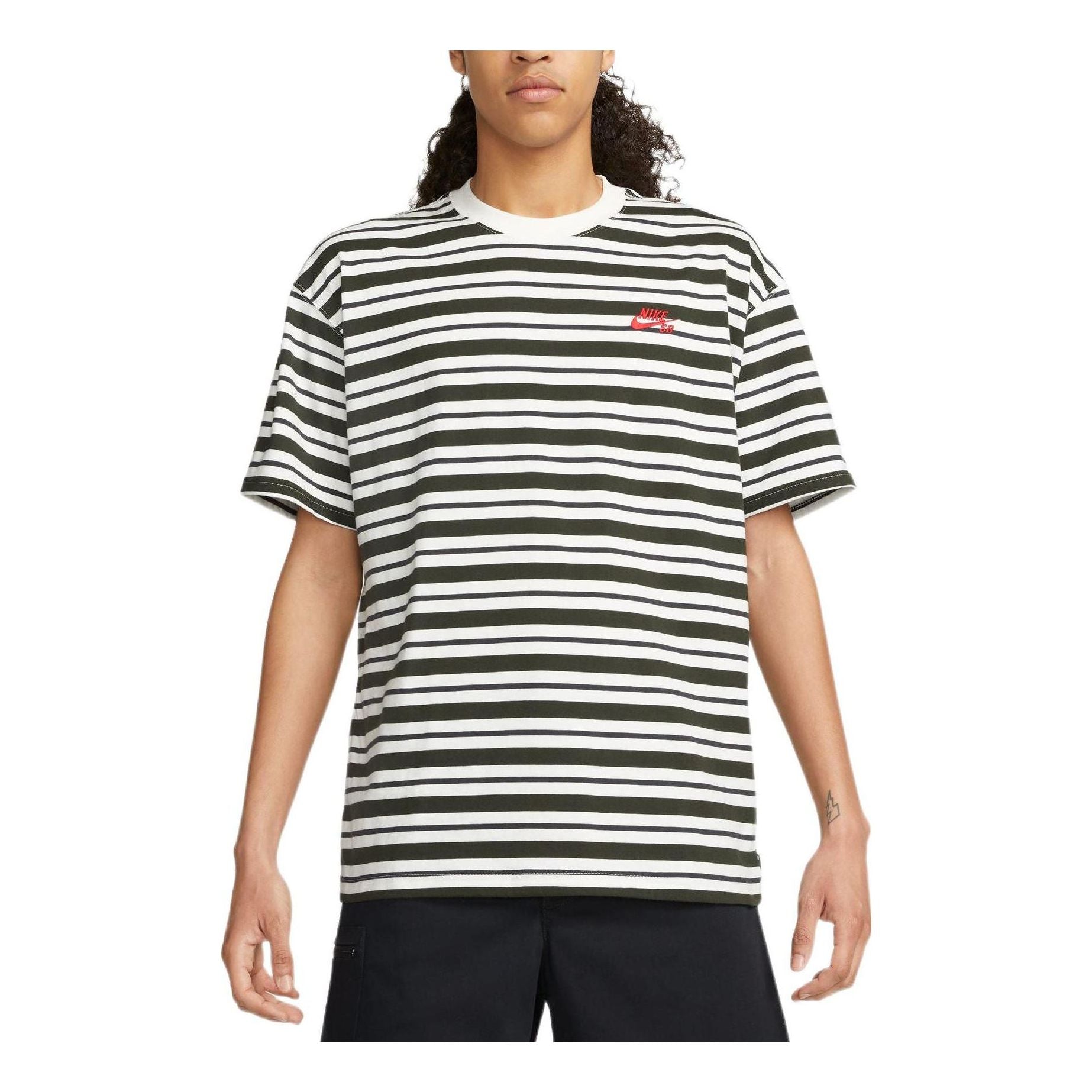 Men's Nike Embroidered Logo Stripe Round Neck Short Sleeve Sail White T-Shirt DQ1863-134