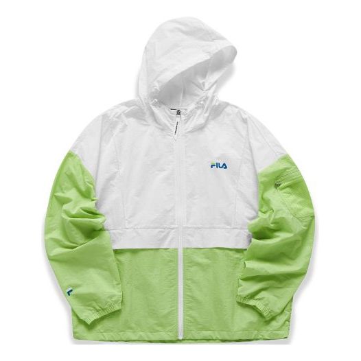 Men's FILA FUSION Splicing Contrasting Colors Thin and light Woven Loose Hooded Jacket White T11M125704F-WT