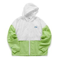 Men's FILA FUSION Splicing Contrasting Colors Thin and light Woven Loose Hooded Jacket White T11M125704F-WT