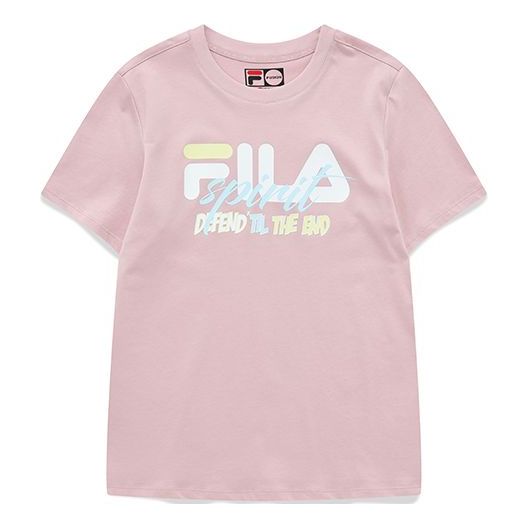FILA FUSION Logo Printing Knit Round Neck Short Sleeve Pink T-Shirt T11W125110F-LP
