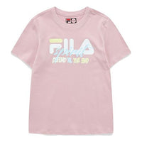 FILA FUSION Logo Printing Knit Round Neck Short Sleeve Pink T-Shirt T11W125110F-LP