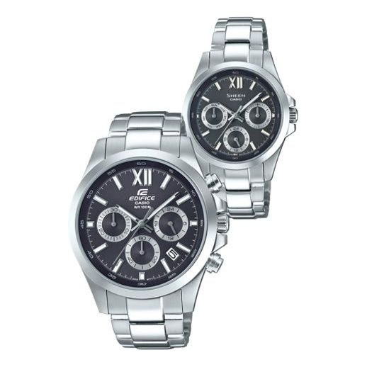 CASIO General EDIFICE & SHEEN Japan / South Korea Fashion Couple Black Analog EFB-600D-1A&SHE-3512D-1A