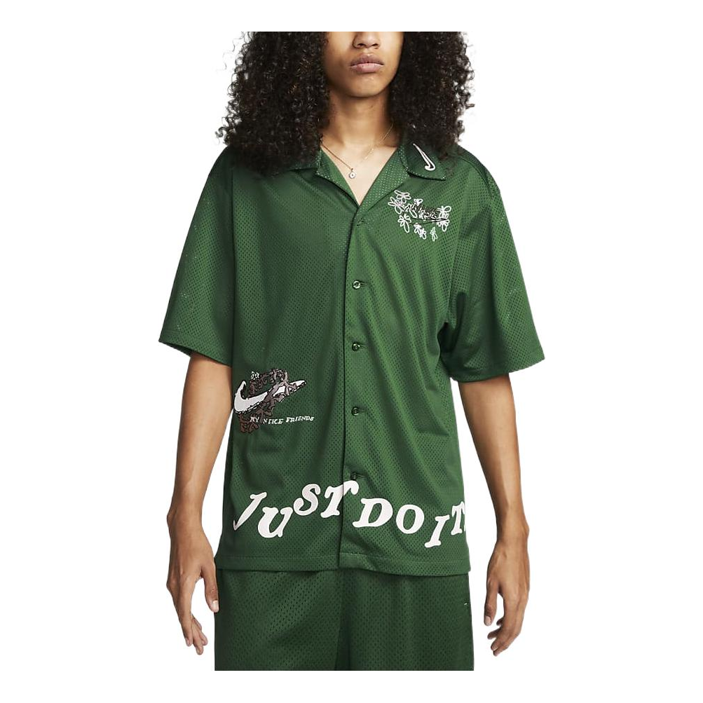 Nike Alphabet Single Breasted Short Sleeve Shirt Men's Green DZ3078-341