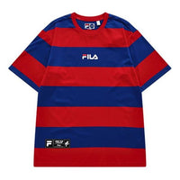 FILA FUSION Contrasting Colors Stripe Loose Sports Round Neck Short Sleeve Couple Style Blue T11U135109F-BU
