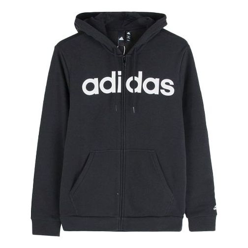 adidas Logo Printing Sports hooded Fleece Lined Jacket Black DM3130