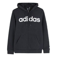 adidas Logo Printing Sports hooded Fleece Lined Jacket Black DM3130