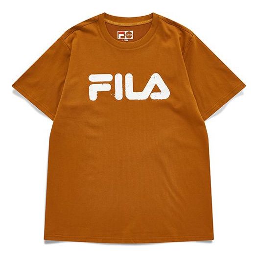 Men's FILA FUSION Rock Logo Printing Sports Short Sleeve Brown T-Shirt T11M133105F-DR