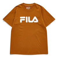 Men's FILA FUSION Rock Logo Printing Sports Short Sleeve Brown T-Shirt T11M133105F-DR