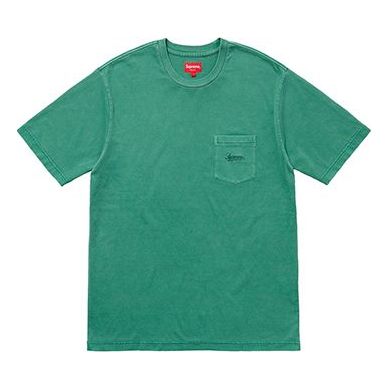 Supreme SS18 Overdyed Pocket Tee Washed Dark Green Logo Tee SUP-SS18-143