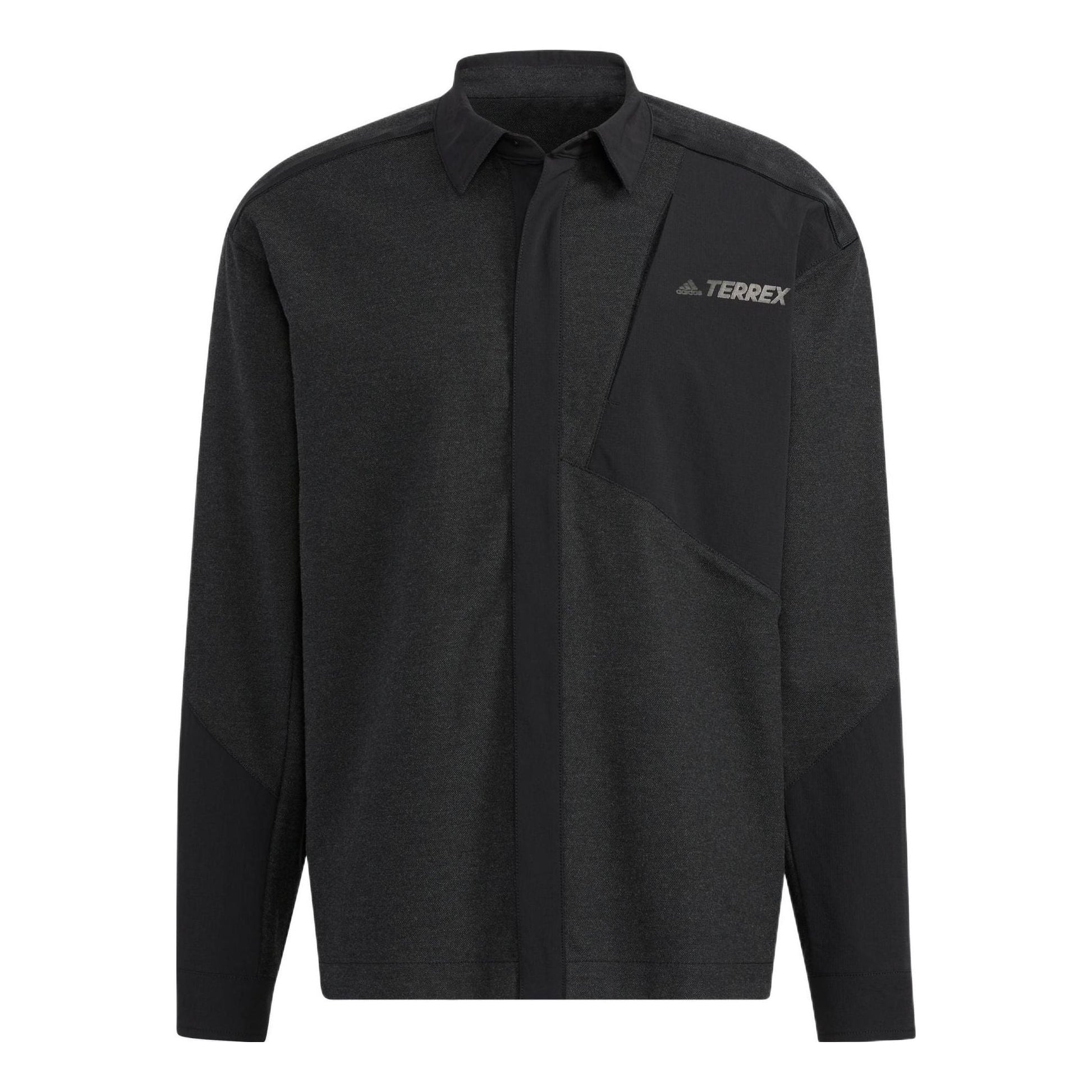 Men's adidas Terrex Voyg Ls s Solid Color Chest Zipper Pocket Detail Long Sleeves Black Shirt HN2038