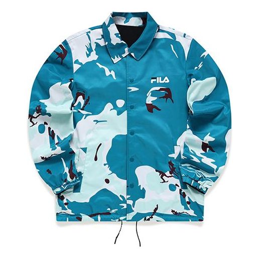 Men's FILA FUSION Camouflage Full Print reversible Coach Jacket Loose Black T11M133707F-BU