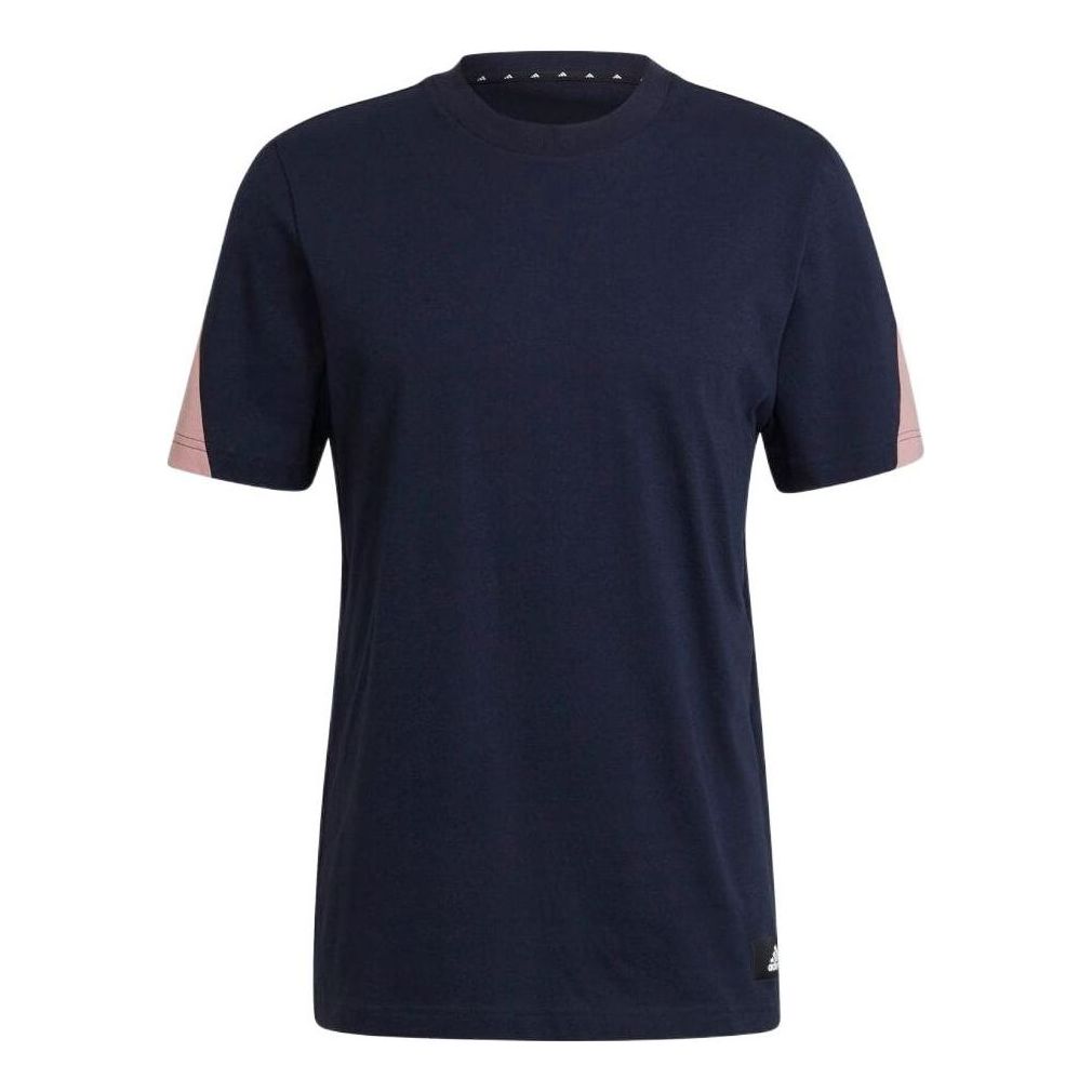 Men's adidas Logo Printing Colorblock Round Neck Pullover Short Sleeve Japanese Version Dark T-Shirt HA6470