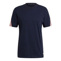 Men's adidas Logo Printing Colorblock Round Neck Pullover Short Sleeve Japanese Version Dark T-Shirt HA6470