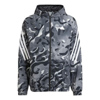 adidas Future Icons Allover Print Full-Zip Hoodie Jackets 'Black White' IJ8843