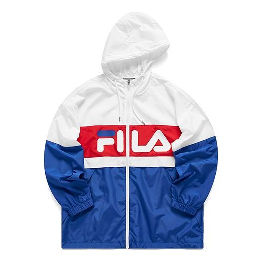 FILA FUSION Logo Printing Contrasting Colors Woven Hooded Jacket White T11W121701F-WT