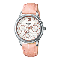 CASIO Leather Strap Silvery Dial Waterproof Pink Analog LTP-E306L-4A