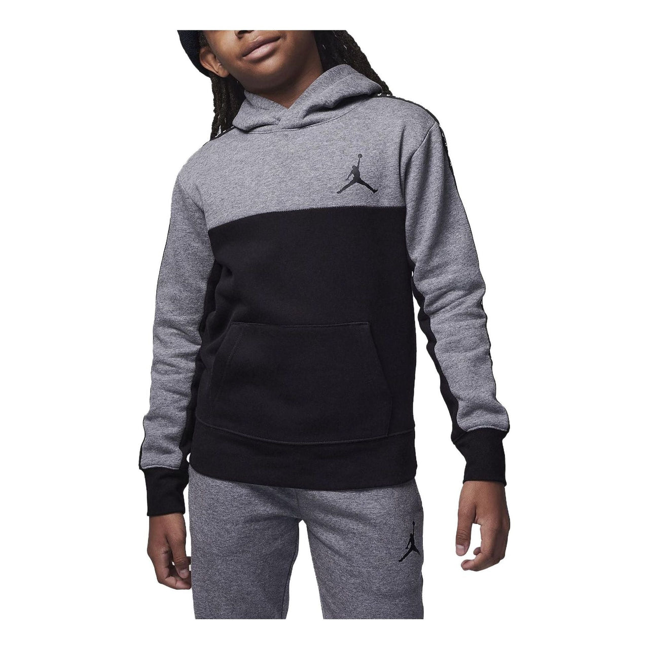 (GS) Air Jordan Flight Sideline Fleece Pullover Hoodie 'Dark Grey Black' FV5798-091