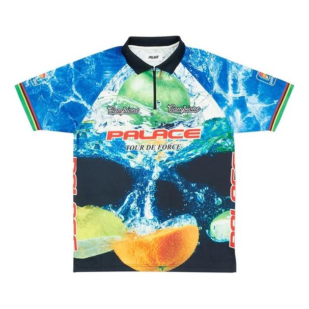 PALACE Fruit Printing Half Zipper Short Sleeve Unisex Blue P19ES099