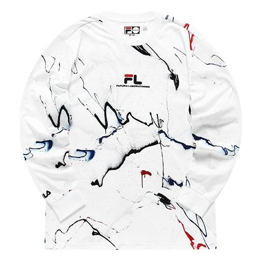 FILA FUSION x FUTURA Crossover Splash Ink Full Print Loose Long Sleeves Couple Style White T11U138203F-WT