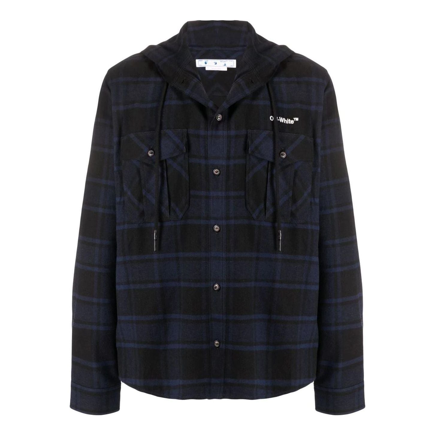 Men's Off-White Plaid Full Print Hooded Long Sleeves Blue Jacket OMGA225S22FAB00145014501