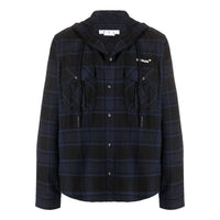 Men's Off-White Plaid Full Print Hooded Long Sleeves Blue Jacket OMGA225S22FAB00145014501