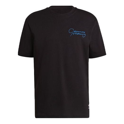 Men's adidas originals Back Alphabet Embroidered Loose Round Neck Short Sleeve Black T-Shirt H13521