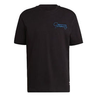 Men's adidas originals Back Alphabet Embroidered Loose Round Neck Short Sleeve Black T-Shirt H13521