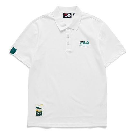 Men's FILA FUSION Logo Casual Sports Short Sleeve Polo Shirt White T11M123101F-WT