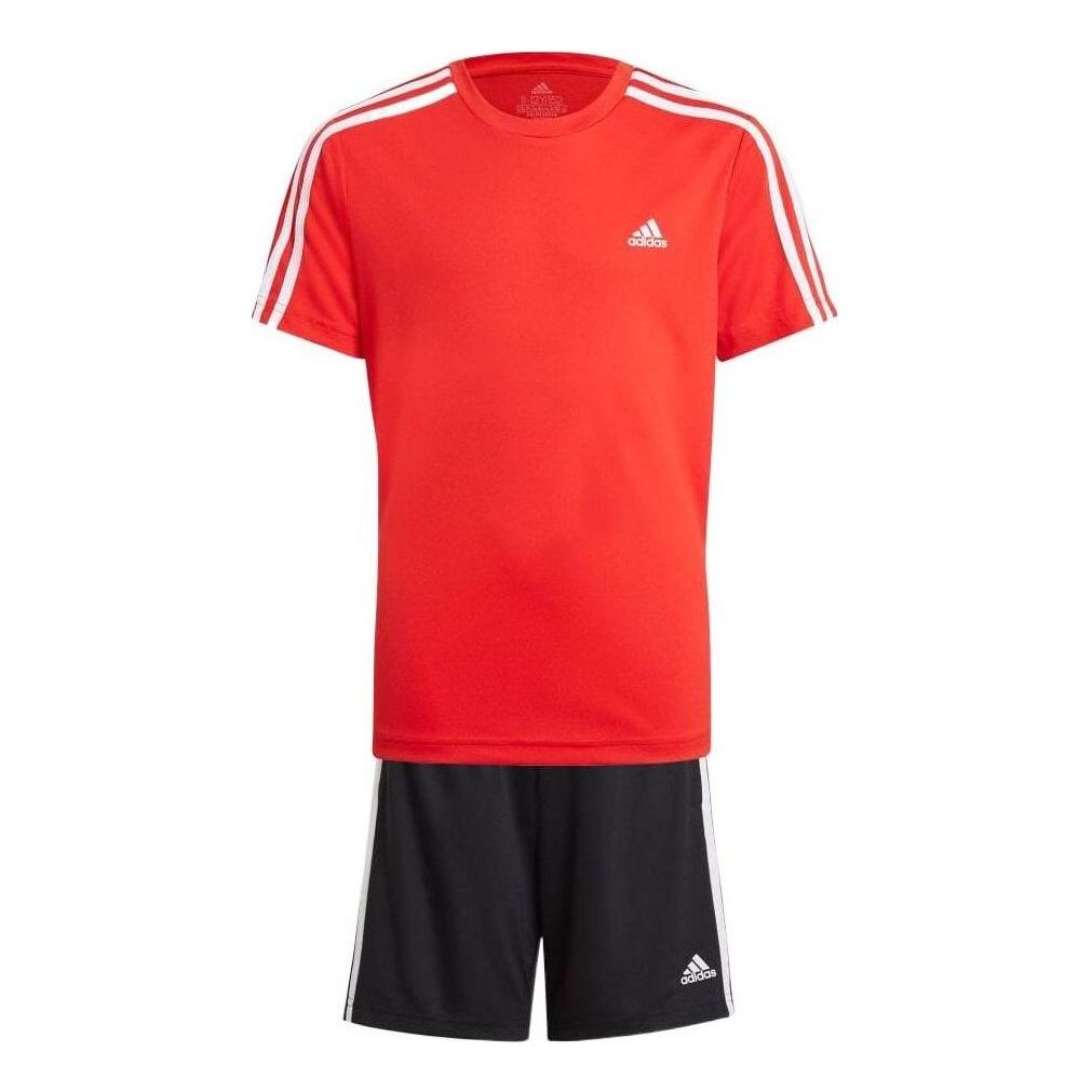 (GS) adidas Designed To Move T-Shirt And Shorts Asia Sizing 'Red Black' GN1493