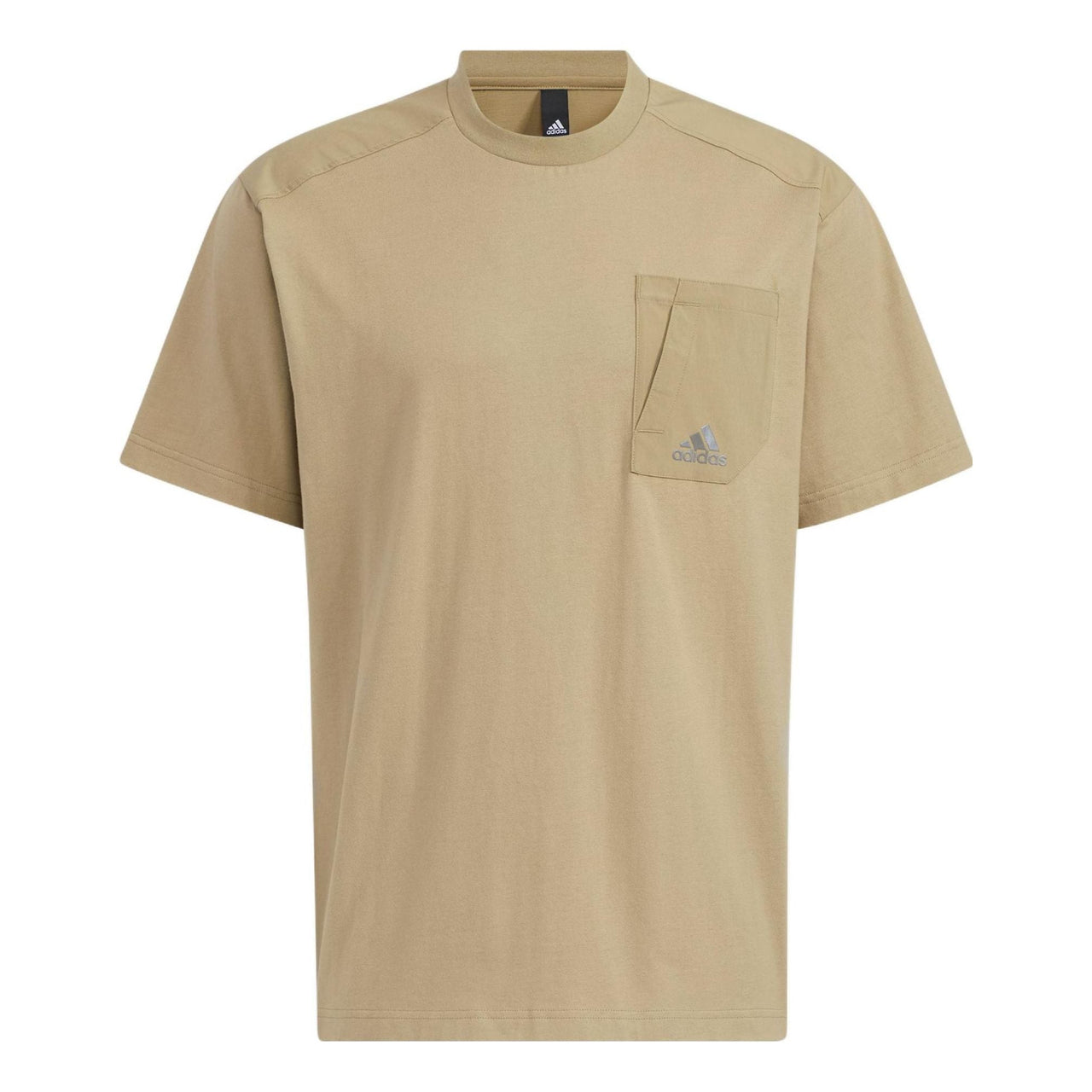 Men's adidas Solid Color Zipper Pocket Loose Casual Round Neck Short Sleeve Green T-Shirt HD0043