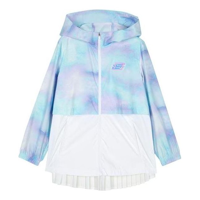 (GS) Skechers Gradient Patchwork Hooded Zipper Jacket 'White Blue' P223G027