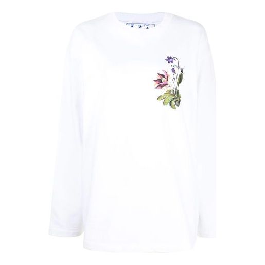 (WMNS) Off-White SS21 Pattern Printing Loose Round Neck Long Sleeves White Hoodie OWBA062S21JER0030155