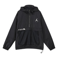Air Jordan Logo Printing Loose Hooded Half Zipper Jacket Asia Sizing 'Black' DJ0247-010