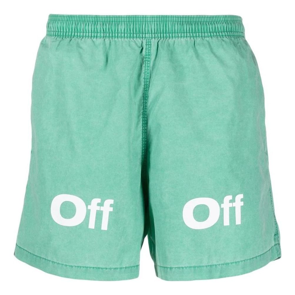 Men's Off-White FW22 Logo Printing Casual Shorts Version Green OMFA020F22FAB00250011