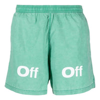 Men's Off-White FW22 Logo Printing Casual Shorts Version Green OMFA020F22FAB00250011