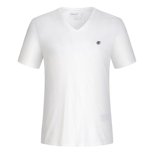 Men's Timberland Embroidered Logo V neck Short Sleeve White A2B6N100